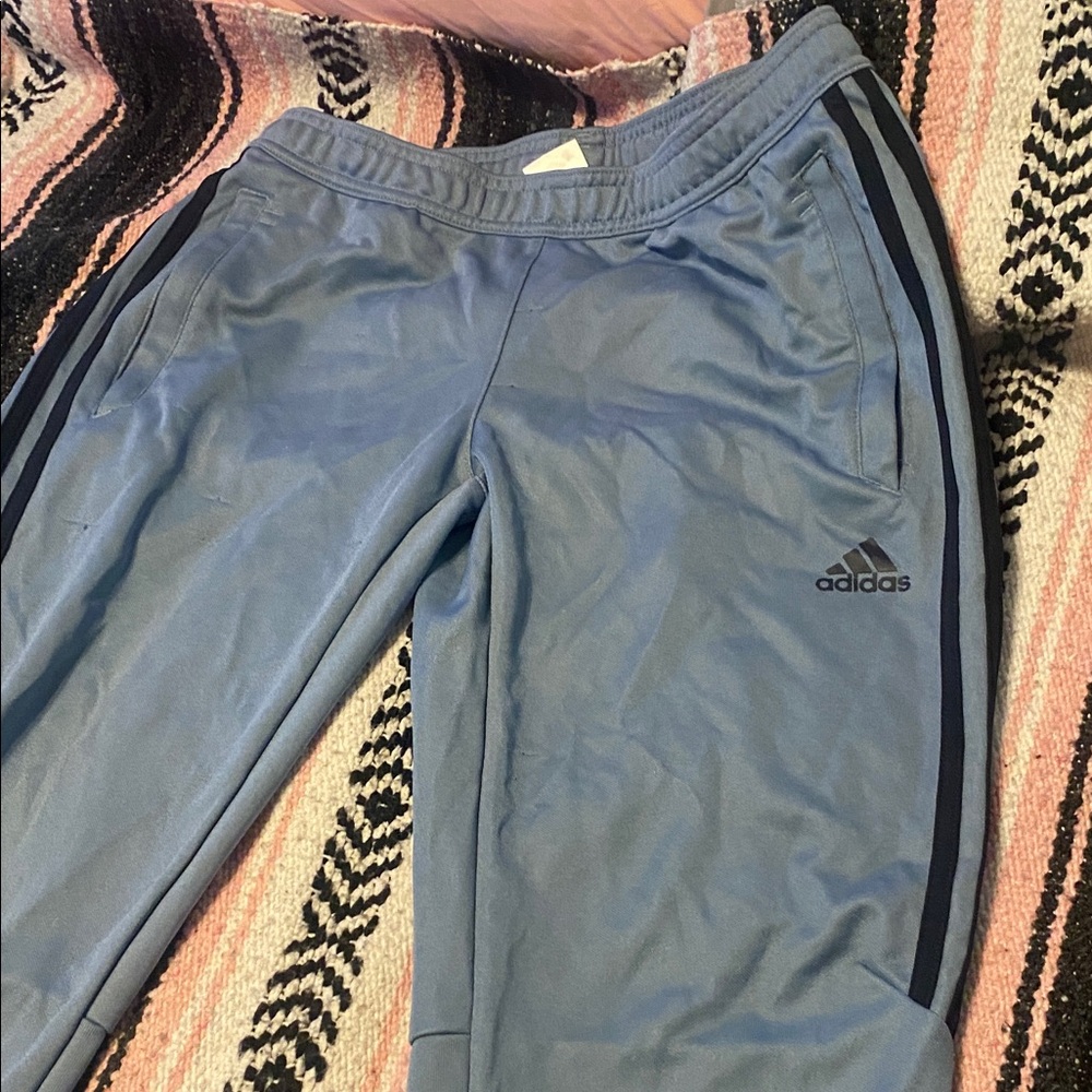 Adidas Women's Light Blue Joggers with Black Stripes